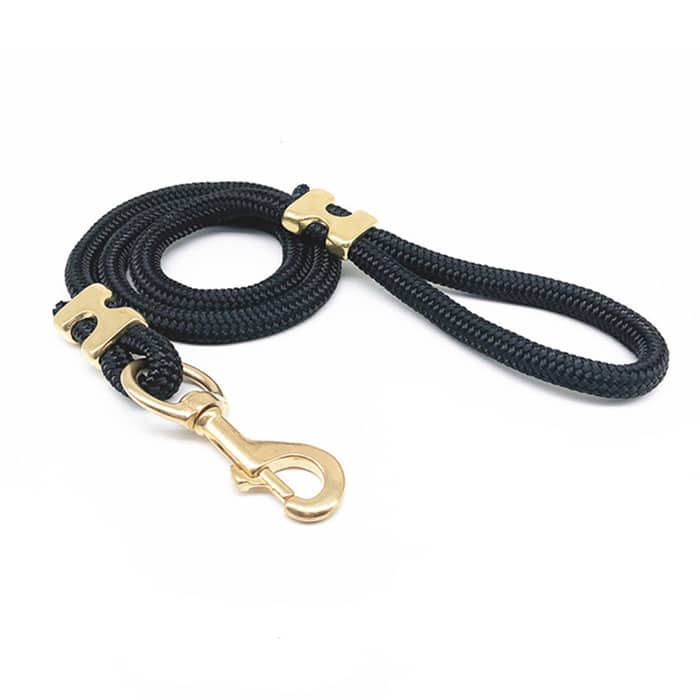 Black heavy-duty double-braided dog leash with solid brass hardware