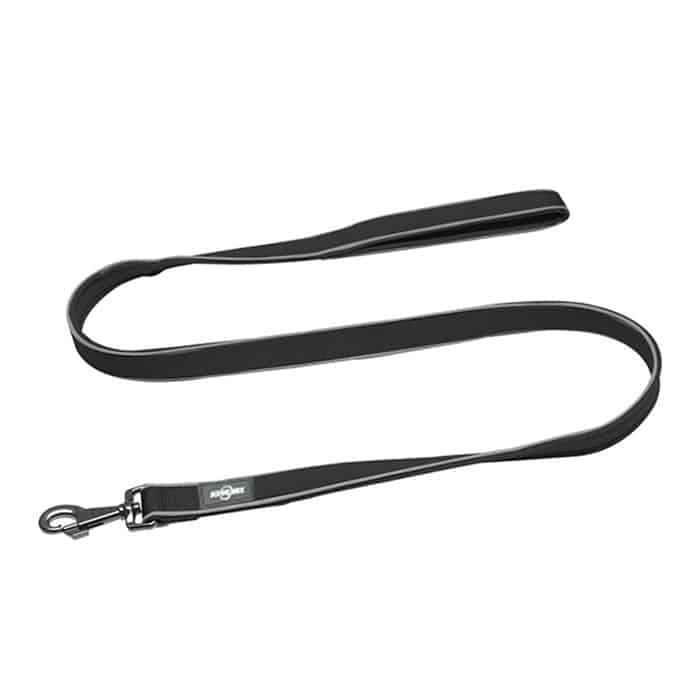Black nylon front black neoprene back reflective rolled-edge dog leash