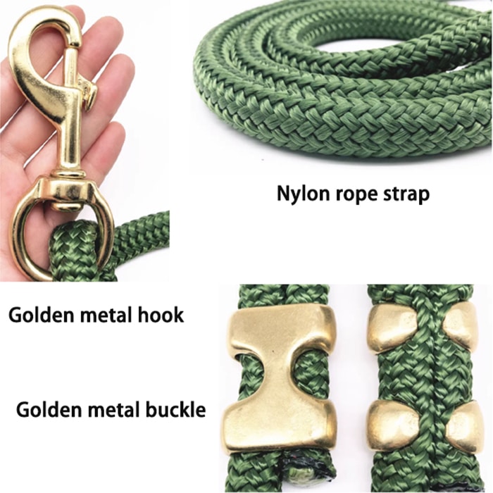 Custom gold-finish dog clip and solid brass hardware set for dog leash Custom gold-finish dog clip and solid brass hardware set for dog leash