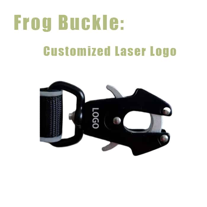 Frog buckle with custom laser engraved logo on heavy duty dog leash Frog buckle with custom laser engraved logo on heavy duty dog leash