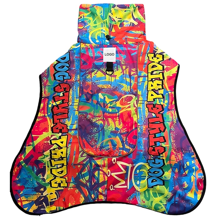 Graffiti print winter dog jacket full product view